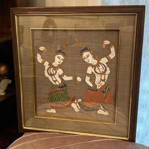 Vintage Thai Painted Silk Framed Art